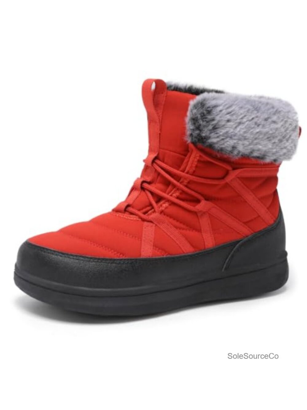 Women's Winter Ankle Boots Faux Fur Lined Lace-Up Wide Toe